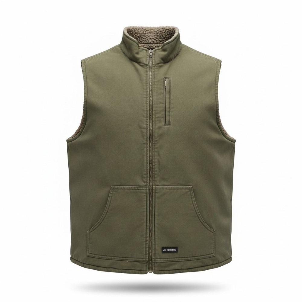 Berne Workwear Vest Mens 2XL Green Cotton Duck Sherpa Lined Full Zip WV15CDG